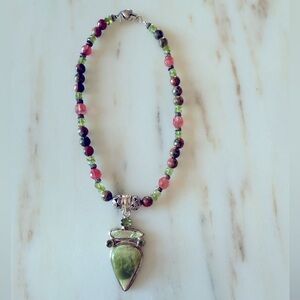 15 1/2 inch sterling silver, and semi precious stone necklace